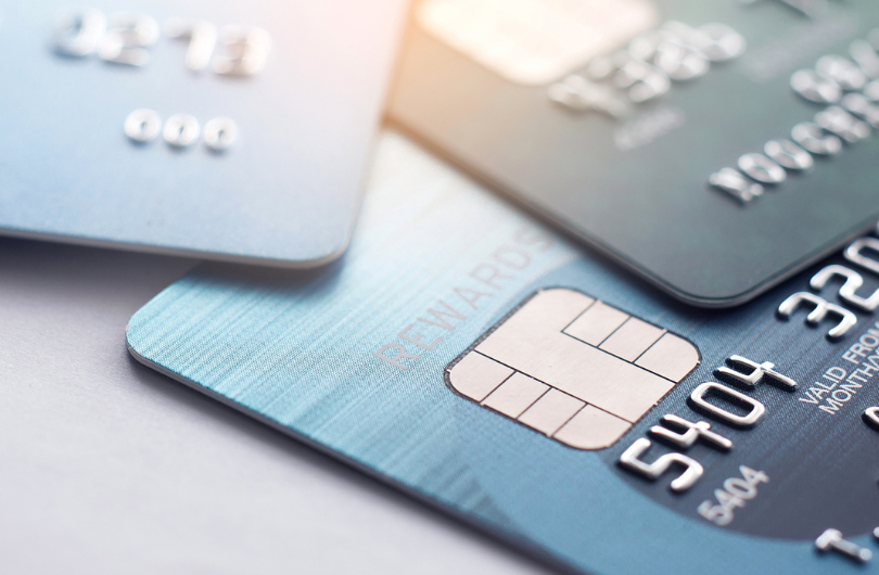 Credit cards stacked, close-up
